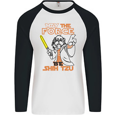 May The Fuerza Be Shih Tzu Perro Divertido Hombre L/S Béisbol Camiseta