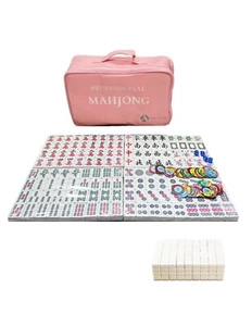 Chinese Mahjong Tile Set with 144 Large Tiles With Dice, Bag and Poker Chips - Picture 1 of 6