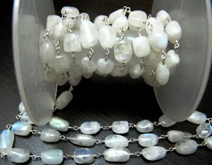 Cadenas de rosario con cuentas lisas de piedra lunar blanca natural de 3 pies - Imagen 1 de 7