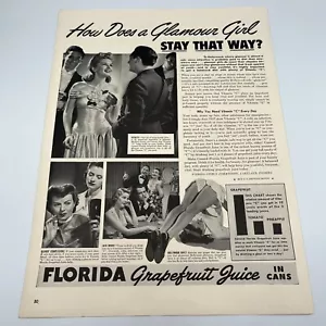 Florida Grapefruit Juice 1942 Vtg Print Ad 10"x13" glamour girls stay glamorous - Picture 1 of 2