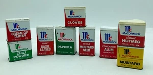 9 Vintage McCormick Gewürzdosen -- Alaun Nelken Tatar Chili Senf + - Bild 1 von 7