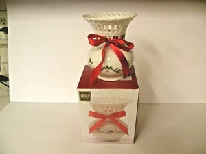JARRÓN DE ENCAJE DE VACACIONES MIKASA AÑOS 80 RL050 CINTA ROJA ACEBO NAVIDAD CAJA ORIGINAL - Imagen 1 de 8