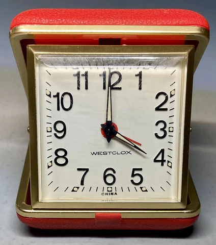 Vintage Westclox Travel Alarm Clock Wind-Up Red Case Glow Dial & #s Tested Works Cover