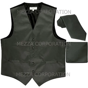 New Men's Vesuvio Napoli Tuxedo Vest Necktie & Hankie set prom party Dark Gray - Picture 1 of 4