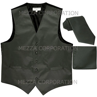 New Men's Vesuvio Napoli Tuxedo Vest Necktie & Hankie set prom party Dark Gray - Image 1 of 4