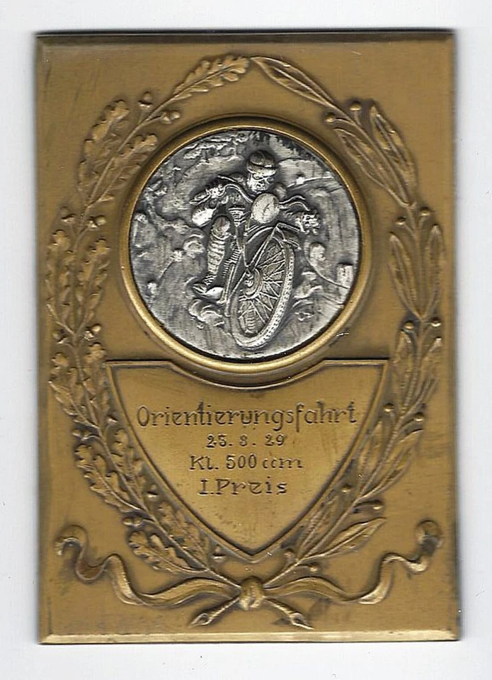 PLAKETTE~UNIKAT ( 1. Sport-Preis  1929)   Vintage Motorsport~Motorrad-Medaillie - Bild 1 von 1
