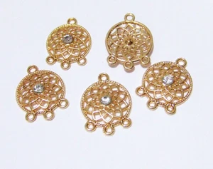 4pz basi per orecchini LINKS fiore con strass colore oro 24X18mm bijoux - Foto 1 di 2