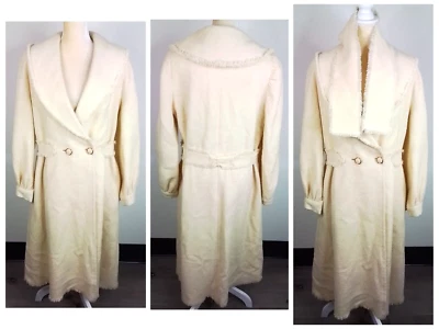 Oscar De La Renta Trench Coat Women's Large Cream Vintage Long #W3363 - Image 1 of 4