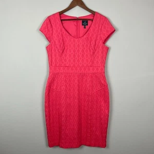 Adrianna Papell Dress 14 Coral Sheath Cap Sleeve Textured Pattern Knee Length - Picture 1 of 15