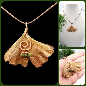 Electroformed Jewelry, Copper, Ginkgo Leaf, Jasper, Unique necklace, one-of-kin - Picture 1 of 4
