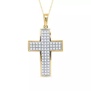Zertifiziert 0,5 CT Runde Natürliche Diamant Kreuz Anhänger 10K Gelbgold 18 Zoll Kette - Bild 1 von 9