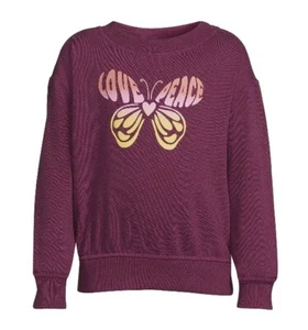 Wonder Nation Girls' Graphic Fleece Sweatshirt BUTTERFLY Love Peace S 6-6X - Picture 1 of 6