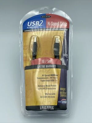 Belkin USB 2.0 16'/5M A to B Hi-Speed Cable F3U133-16 NEW - Image 1 of 2