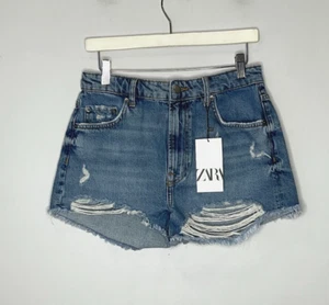 ZARA Womens Cut Off Shorts Size 6 Blue Jean Denim Medium Blue Cotton - Picture 1 of 11