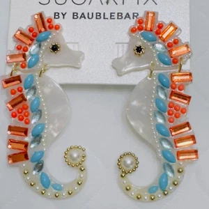 Baublebar Seahorse Marine life Earrings Bright Orange Blue Fun Seabeads Plastic - Picture 1 of 7