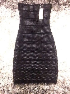 ROBE BUSTIER MOULANTE SOIREE FEMME NOIR SIMILI CUIR TRESSER TAILLE S/M - Imagen 1 de 2
