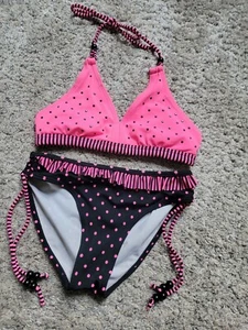 Justice pink black 2 piece girls swimwear size 10 - Picture 1 of 5