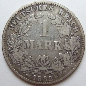 Coin Deutsches Reich Kaiserreich Silver 1 Mark 1882 J In Very Fine / Fine - Picture 1 of 2