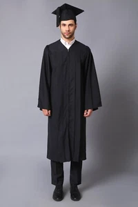 Premium Luxury Matte Graduation Matte Black Graduation Gown & Cap Tassel - Picture 1 of 7