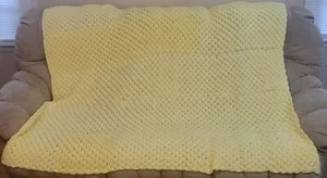Yellow Afghan Crochet Large Habdmade Approx 74x56" Throw Blanket Lemon Warm Cozy - Picture 1 of 6