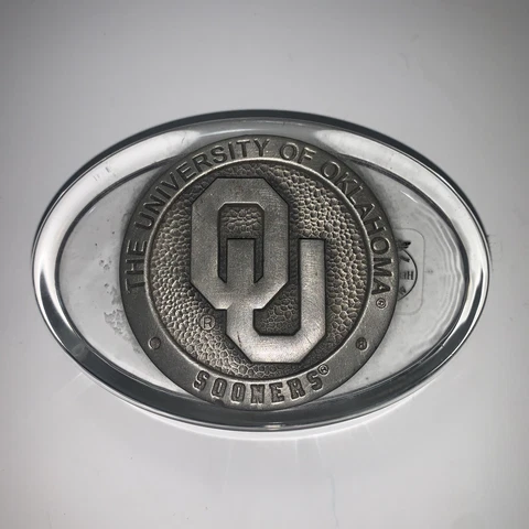 Oklahoma University OU Sooners Paperweight 2003 Pewter & Clear Glass D20 Cover