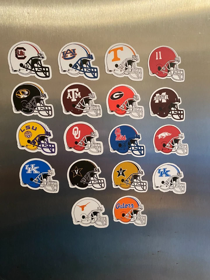NCAA FOOTBALL HELMET SET MAGNETS - SEC Teams - 18 magnets