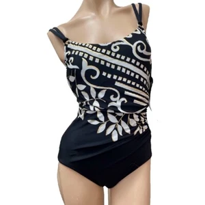 Costume da bagno Miraclesuit pezzo unico 8 nero con supporto ferretto bianco e oro nuovo con etichette - Foto 1 di 6