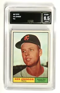 1961 TOPPS BASEBALL CARD #24 KEN JOHNSON / ATHLETICS GMA GRADED 6.5 EX-NM+ - Picture 1 of 2