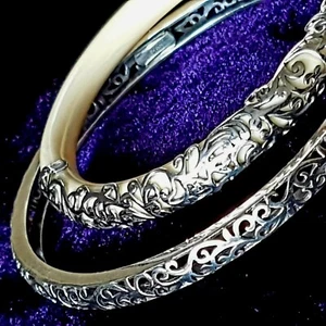 Set Bracciale Bracciale Argento Sterling 925 Puro Argento Sterling Antico Modello Boemo mamma & Bambino - Foto 1 di 9