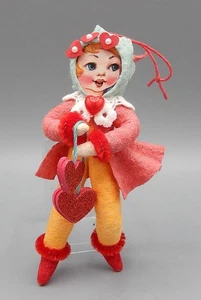 Vtg OOAK German Spun Cotton Little Girl Feather Tree Christmas Ornament - Picture 1 of 6