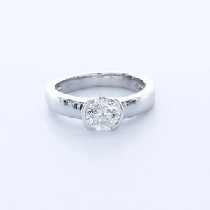 1.0CT NATURAL DIAMOND F/VS2 ROUND CUT 14K GOLD HELF-BEZEL CLASSIC SOLITAIRE RING - Picture 1 of 7