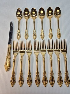 15 Oneida COMMUNITY Golden Artistry 6 Löffel 8 Gabel 1 Messer Gold Electroplate - Bild 1 von 12