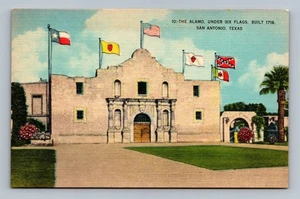 Vintage Linen Postcard The Alamo San Antonio Texas Under Six Flags 1718 - Picture 1 of 2