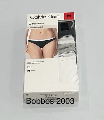 Calvin Klein Women's Cotton Modal 3-Pack Bikini, Black/Gray/White, Size M - Image 1 of 4