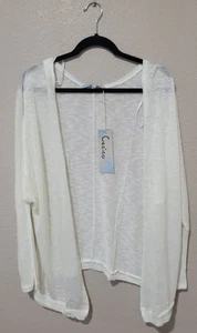 Womens White NWT Cecico Open Cardigan Summer Coastal Chic Feminine Sheer Beach - Picture 1 of 7