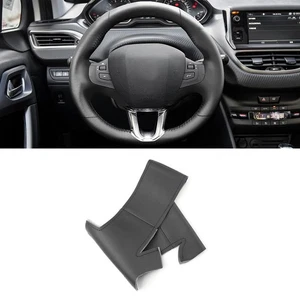 All Black Smothly Leather Steering Wheel Cover For Peugeot 208 2008 14-2018 DIY - Picture 1 of 8