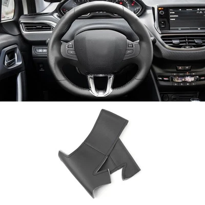 All Black Smothly Leather Steering Wheel Cover For Peugeot 208 2008 14-2018 DIY - Image 1 of 4