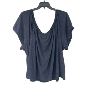 Lane Bryant Womens Blouse Size 30/32 Black Off Shoulder Eyelet Knit Lined - Picture 1 of 8