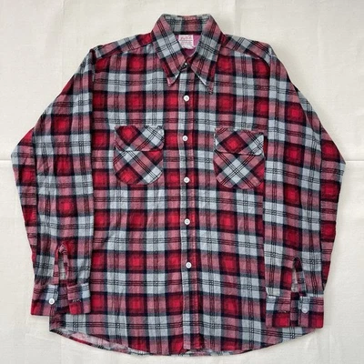 Vintage 60s 70s Cotton Printed Plaid Flannel Sanforized Long Tails Sz M - Image 1 of 4