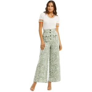 C/MEO Collective High Waist Wide Leg Energize Pants Sz XS Wood Grain Green White - Picture 1 of 13