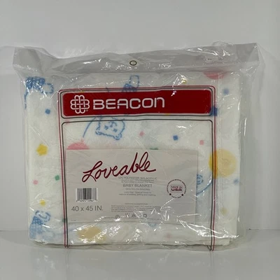 Cobertor de bebê vintage Beacon balão urso de pelúcia 40x45” borda de mistura acrílica/poli - Imagem 1 de 4
