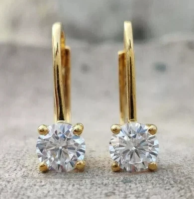 2.00Ct Round Real Moissanite Diamond Clip On Earrings 14k Yellow Gold Plated - Image 1 of 4