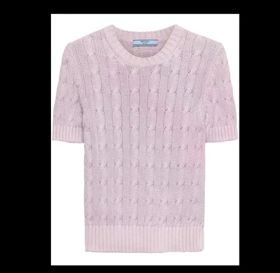 NWT PRADA Lavender Cable-Knit Short Slv Cotton Sweater Size 40/US 4 - Image 1 of 4