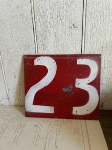 Vintage Red Metal Number Sign 23 Rustic Decor  7”x6” - Picture 1 of 3