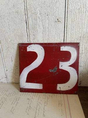 Vintage Red Metal Number Sign 23 Rustic Decor  7”x6” - Image 1 of 3