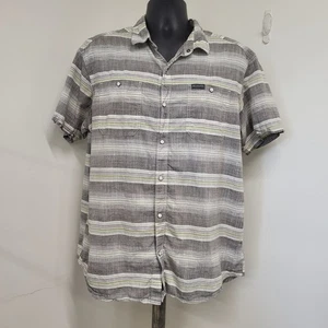 Columbia Shirt Men's Size XL Gray/White/Lime Green Striped Cotton Button Down. - Picture 1 of 14