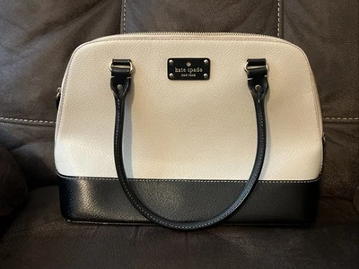 Bolso de mano Kate Spade de cuero negro blanco roto Rachelle Berkeley Lane Foto 1 de 4