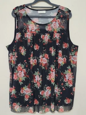 Bobbie Brooks Sleeveless Blouse Tank Womens 2X Black Floral Lined Raw Hem - Image 1 of 4
