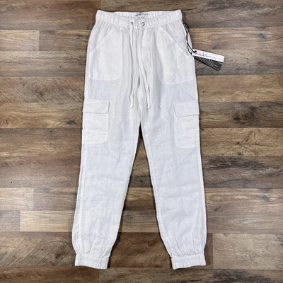 Nicole Miller Cargo Pants Womens Medium White 100% Linen Tapered Jogger NEW - Image 1 of 4