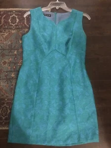 Vintage Classic 80’s Espirit Rose Brocade Shift Dress Teal Blue S/M - Picture 1 of 5